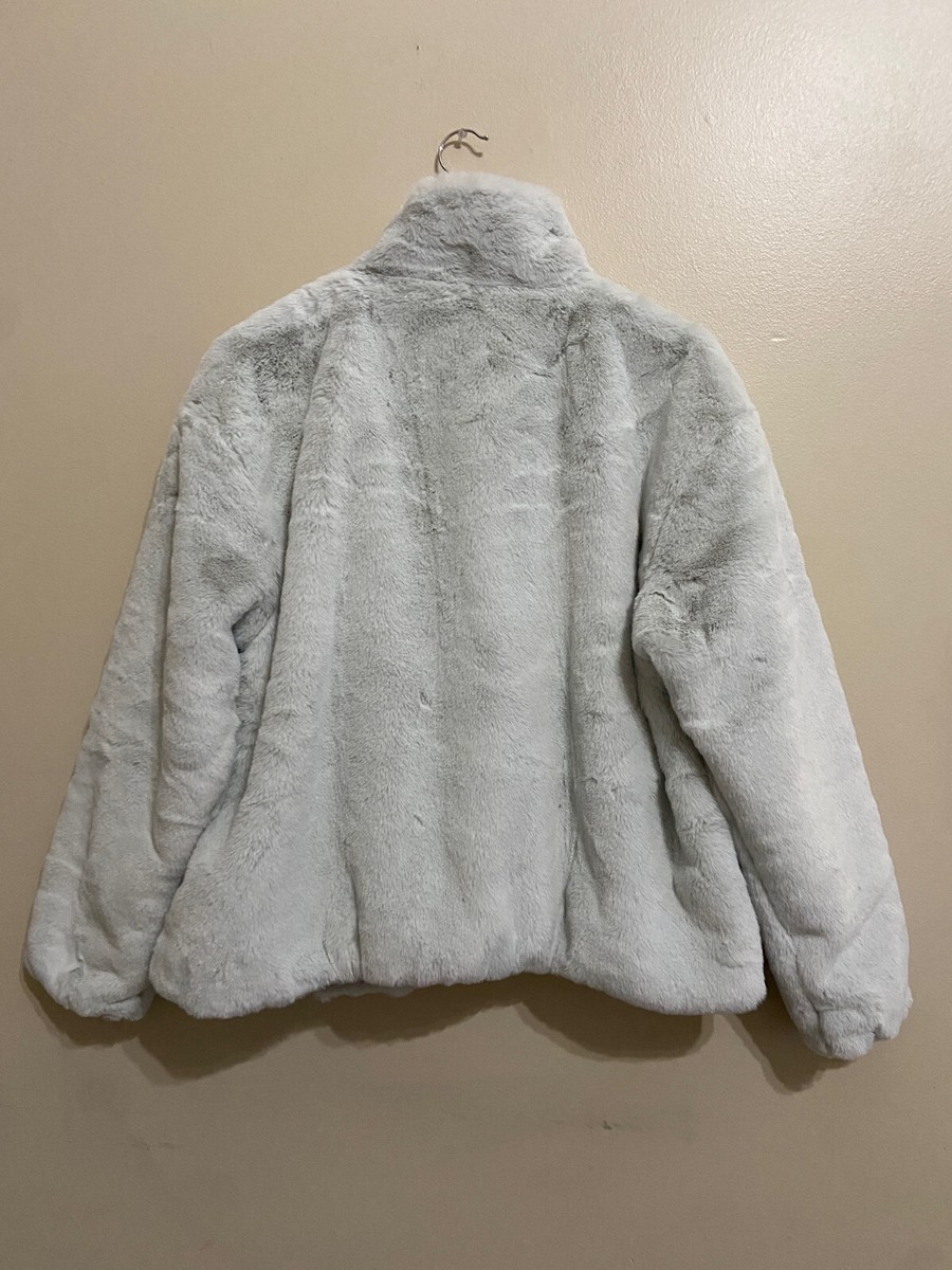 Nike Womens Big Swoosh Luxe Faux Fur Photon Dust Oversize Jacket L