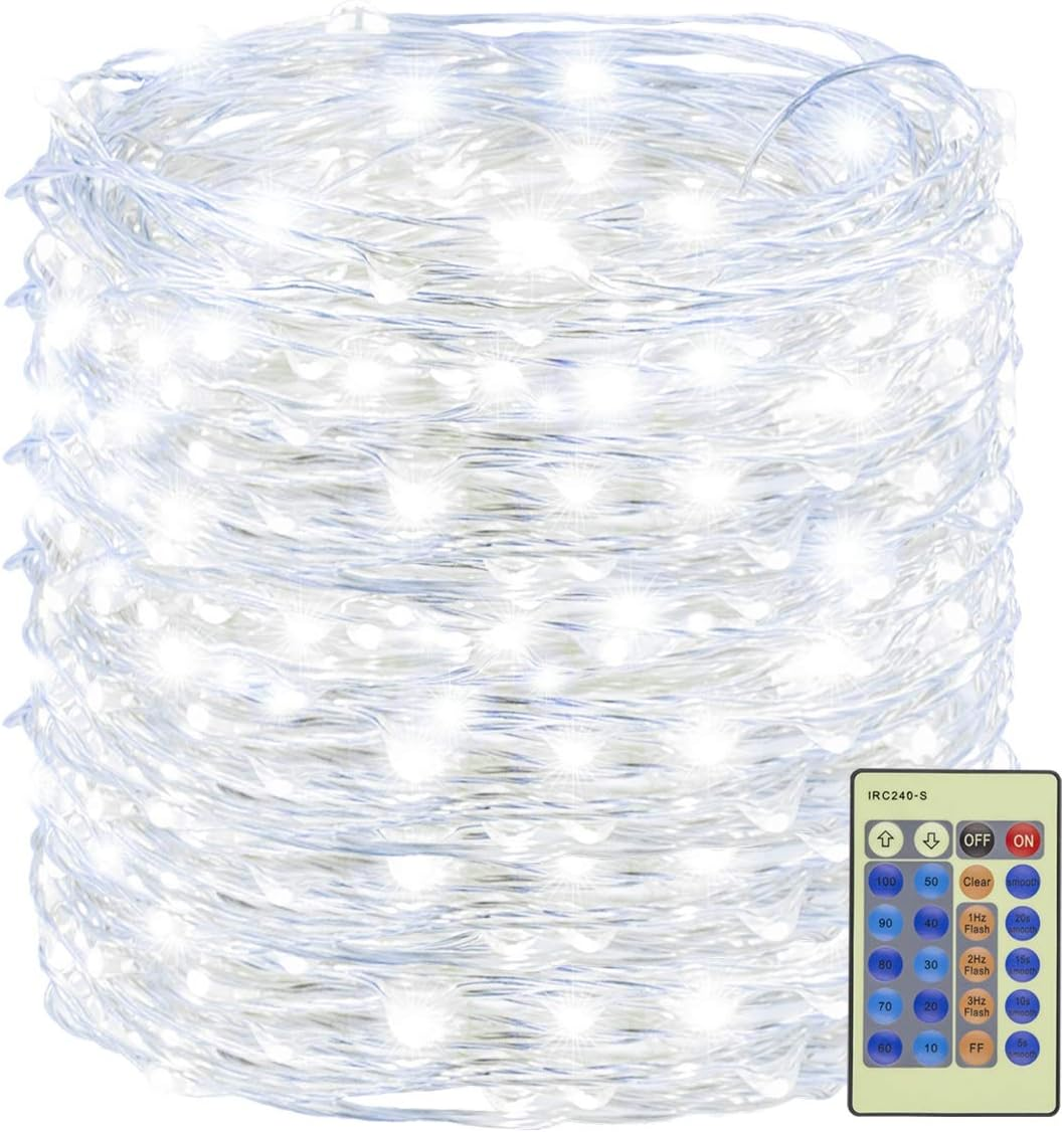 500LED 164Ft Cool White Christmas Fairy String Lights with Silver Wire & Remote