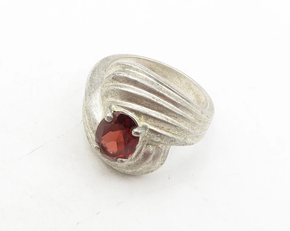 925 Sterling Silver  Vintage Red Topaz Swirl Bypass Band Ring Sz 6  RG12690 - Image 4 of 4