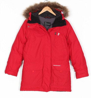 PEAK PERFORMANCE Down Parka Jacket Women Size M Fur Hooded Waterproof MJ5498