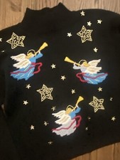Vintage Religious Angels With Horns Winged Angels Ugly Christmas Sweater M L