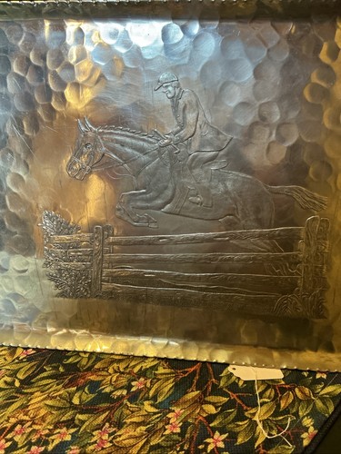 Hammercraft Hand Hammered Aluminum Tray Equestrian Horse Jump Scene Vintage