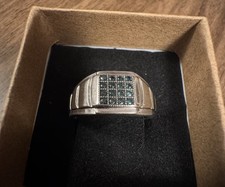 Stamped 925 Sterling Silver Blue Diamonds Pave Style Men s Large Ring Size 11.5