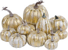 12 Pcs Thanksgiving Pumpkin Decorations, Assorted Sizes Artificial Foam Golden P