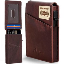 Onrique RFID Wallet for Men, 10 Pop Up Cardholder - Slim Leather RFID Blocking