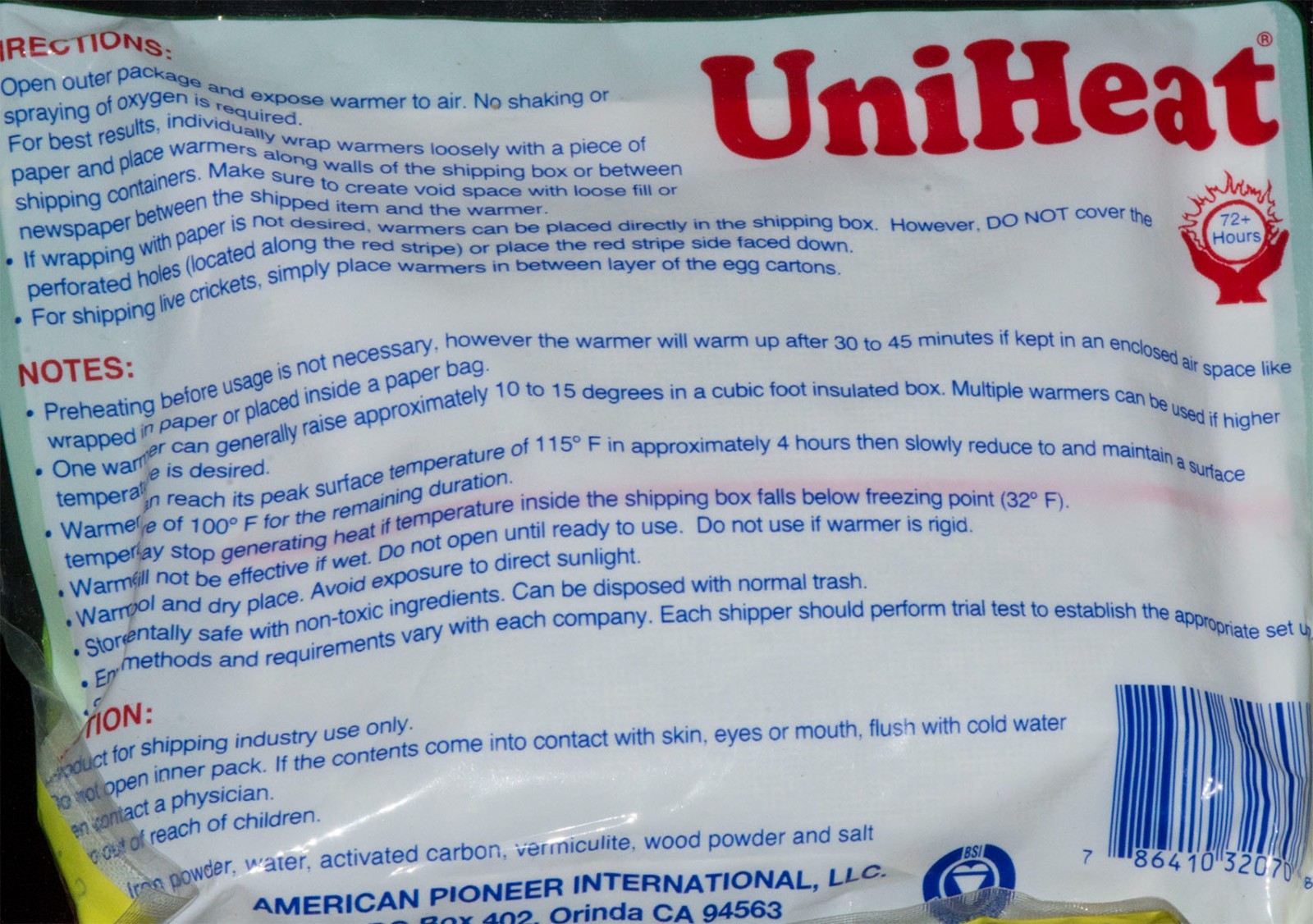 Uniheat 72+ hour heat pack