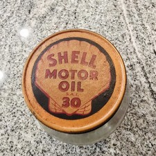 Shell Motor Oil Jar 1930s Shell Motor Oil SAE 30 Tin Litho Lid - N.R Co Lima, OH