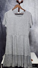 GAP Gray Striped Knit Tiered Short Sleeve A-Line Dress Size L