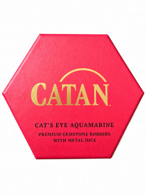 CATAN Cat s Eye Aquamarine Premium Gemstone Robbers With Metal Dice Set