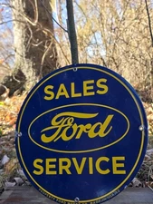 VINTAGE FORD SALES SERVICE PORCELAIN SIGN 12".