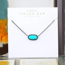 NWOT Kendra Scott Elisa Turquoise Kyocera Opal Necklace Gunmetal Tone