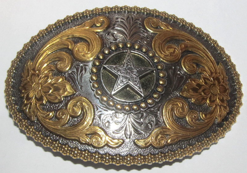 Nocona Men's Silver Star With Western Flair Oval Belt Buckle Cowboy 2.75" x 4"