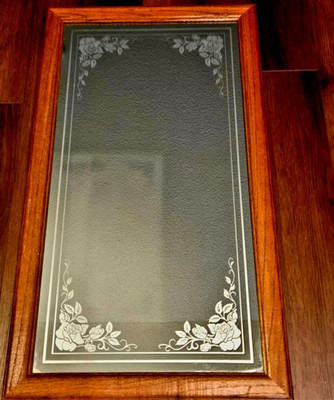 Rectangular Wood Framed Floral Artistic Glass Freestanding Accent Mirror 33''×19''