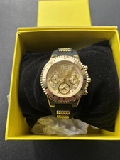 Invicta Women's Watch 36909 Quartz Chronograph Gold Black Rubber Band 39mm