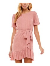 CITY STUDIO Womens Pink Back Short Sleeve Short Fit + Flare Dress S