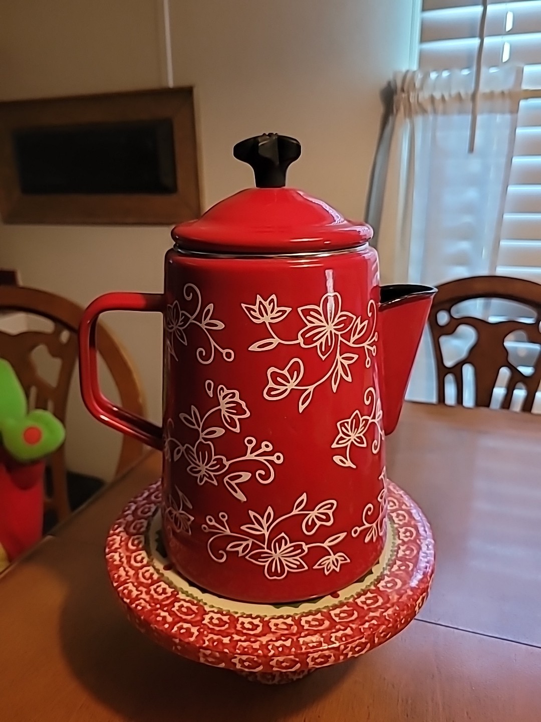 Temp-tations By Tara 2 Qt/2 L Metal Tea Kettle Teapot Stovetop-Safe Red Floral