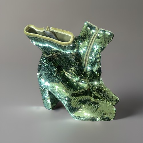 Steve Madden Green Sequin Boots Size 7.5 Heel 3.5 Emerald Sparkle