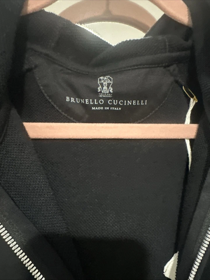 Moletom com capuz preto BRUNELLO Cuccinelli masculino novo com etiquetas com acabamento em couro tamanho M feito na Itália - Imagem 3 de 4