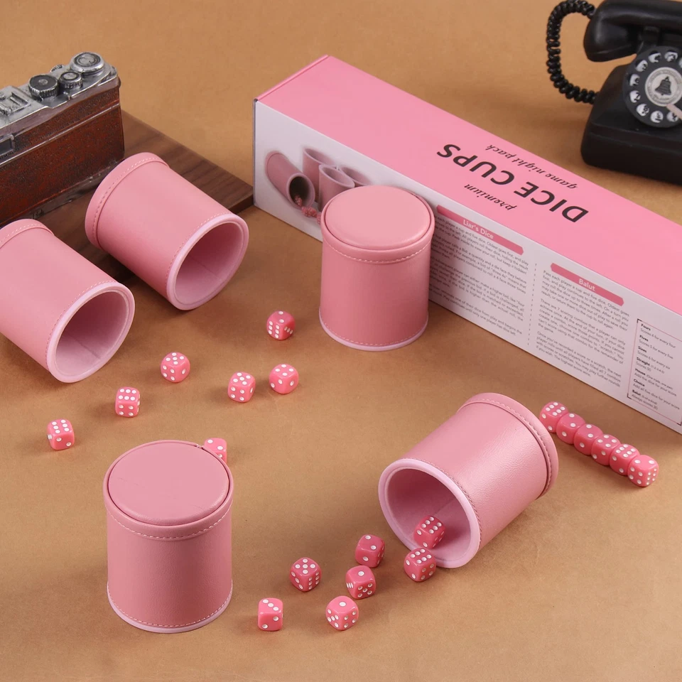 Paquete de 5 tazas de dados de cuero PU tazas agitadoras forradas de fieltro de terciopelo con dados de 25 puntos para... Foto 4 de 4