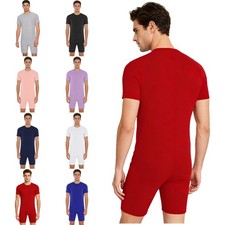 Unisex Anti-strip Adaptive Jumpsuit Short Sleeve Back Zipper Rompers for Elderly