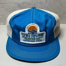 VTG Trucker Hat Blue Snapback Cap Sun River Pack Farm Feed Seed Patch K Products