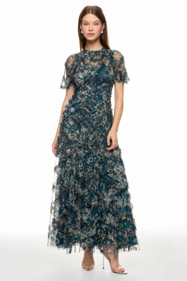 Mac Duggal Flutter Sleeve Ruffle Gown Blue Size 14 - Image 4 of 4