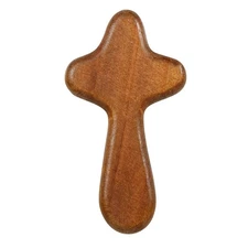 4 Inch Dark Wood Handheld Pocket Prayer Cross with Comfortable Clinging Design