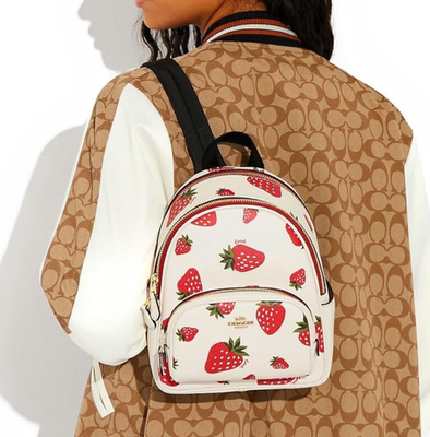 Coach Mini Court Backpack Bag With Wild Strawberry Print NWT