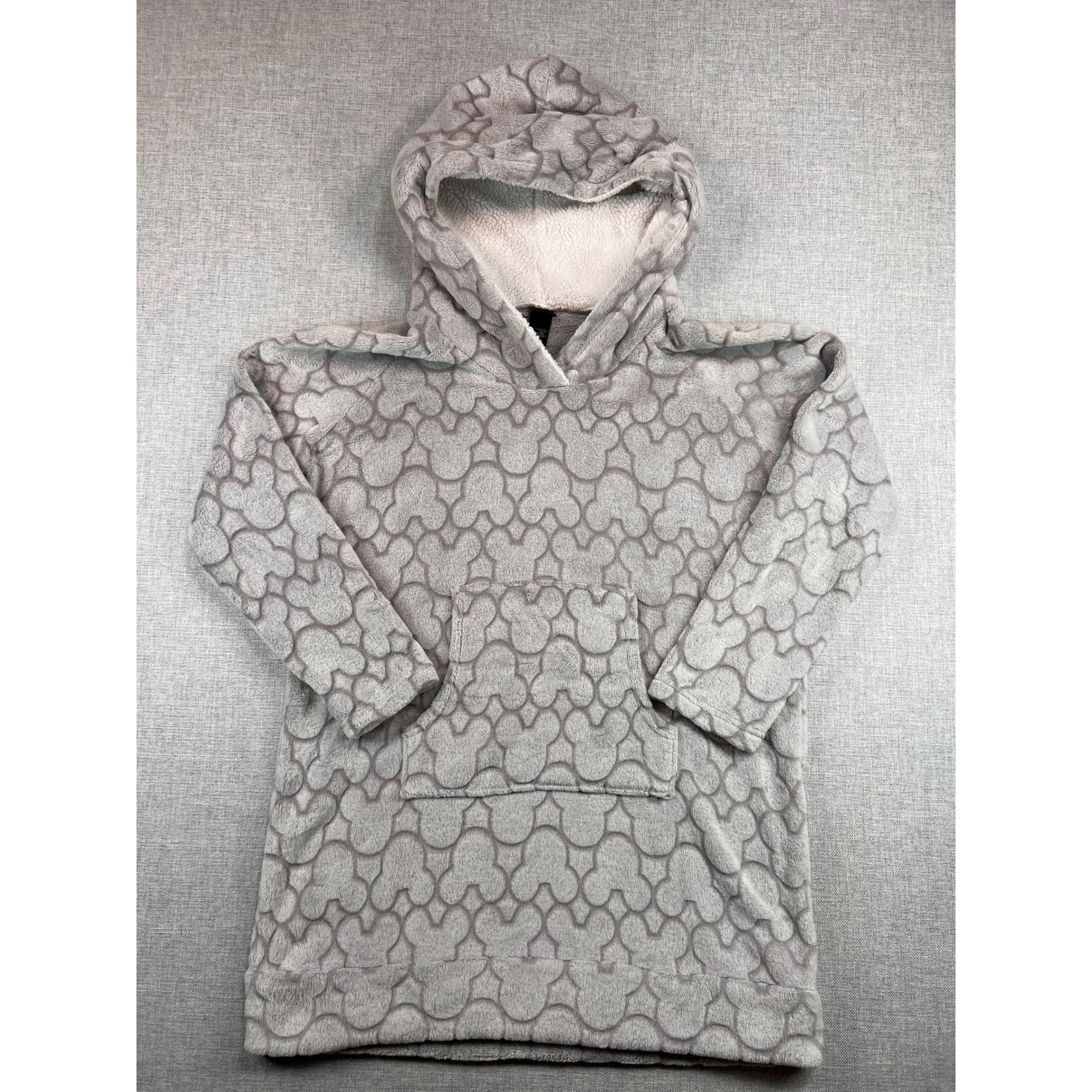 Disney Faux Fur Mickey Allover Hoodie Women Large Gray Disneybound Cozy Soft