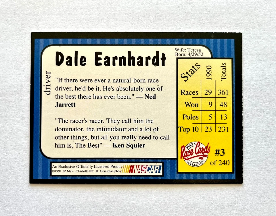 Dale Earnhardt NASCAR 1991 Maxx #3 Autographed Signed - Image 4 of 4
