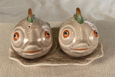 Shorter & Son Fish Cruet Set (Multicoloured Fish) Salt & Pepper Set + Stand