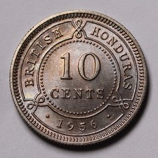 1956 British Honduras / Belize 10 Cents  QEII Coin KM# 32 Mintage 100k Unc
