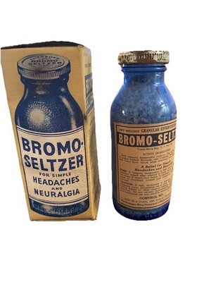 1930 NOS Vintage Bromo Seltzer Bottle Full Emerson Drug Company