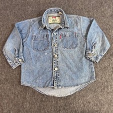 Levis Kids Light Wash Denim Long Sleeve Button Down Shirt Two Pocket Top VTG