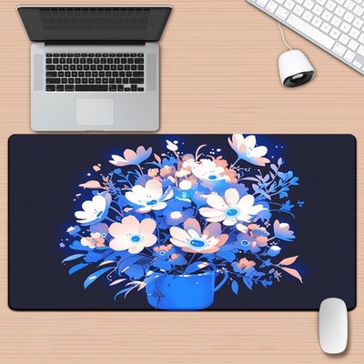 40*90cm1pc Vibrant Blue & White Floral Vase Design XXL Gaming Mouse Pad - Non-Sl
