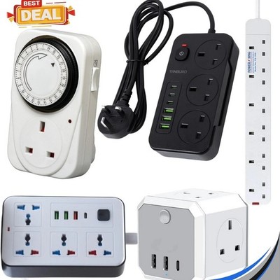 Verlängerungskabel Kabel Elektrostecker Buchse UK Netz Strom 4 Gang Wege mit USB UK