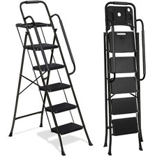 5 Step Ladder w/ Tool Platform Anti-Slip Wide Pedal Black Step Stool Home Use