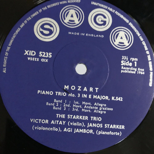 STARKER TRIO Mozart Piano Trios Vinyl LP Saga XID 5235 Janos Starker EX - Picture 3 of 5