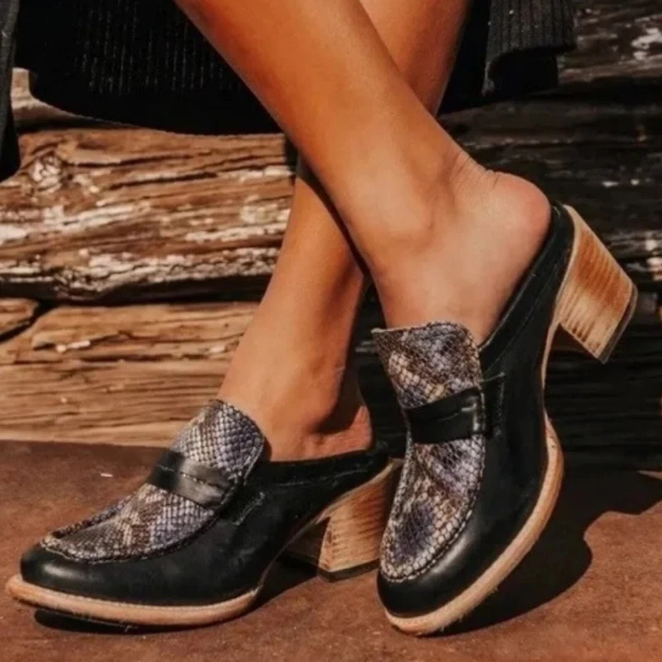 Freebird por Steven Collins Cocodrilo Mocasín Bota Mula Tacón Abierto Serpiente Zapatos Talla 8