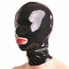 US Black open mouth Latex Hood Rubber Mask no Eyes Back zip Fetish ClubWear BDSM