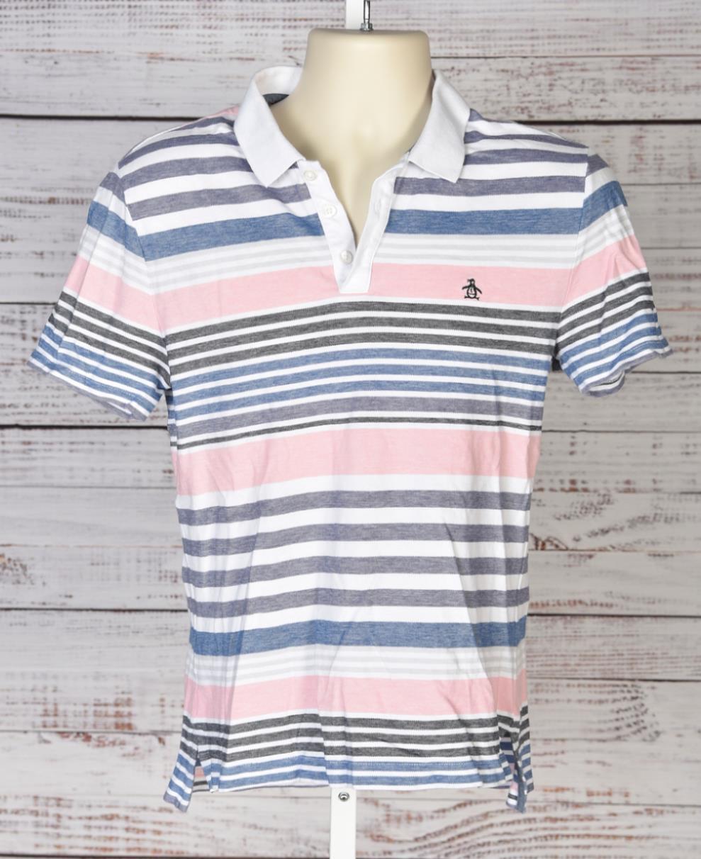 Penguin Heritage Men's Slim Fit Striped Athletic Preppy Golf Shirt Size M