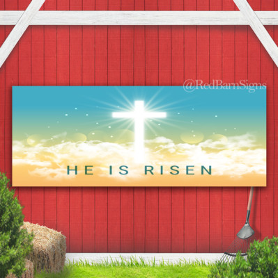 He is risen easter sunday indoor outdoor banner sign with grommets