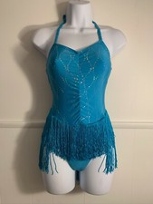 Dance Costume Medium Child Blue Fringe Tap Jazz Dress Kell 