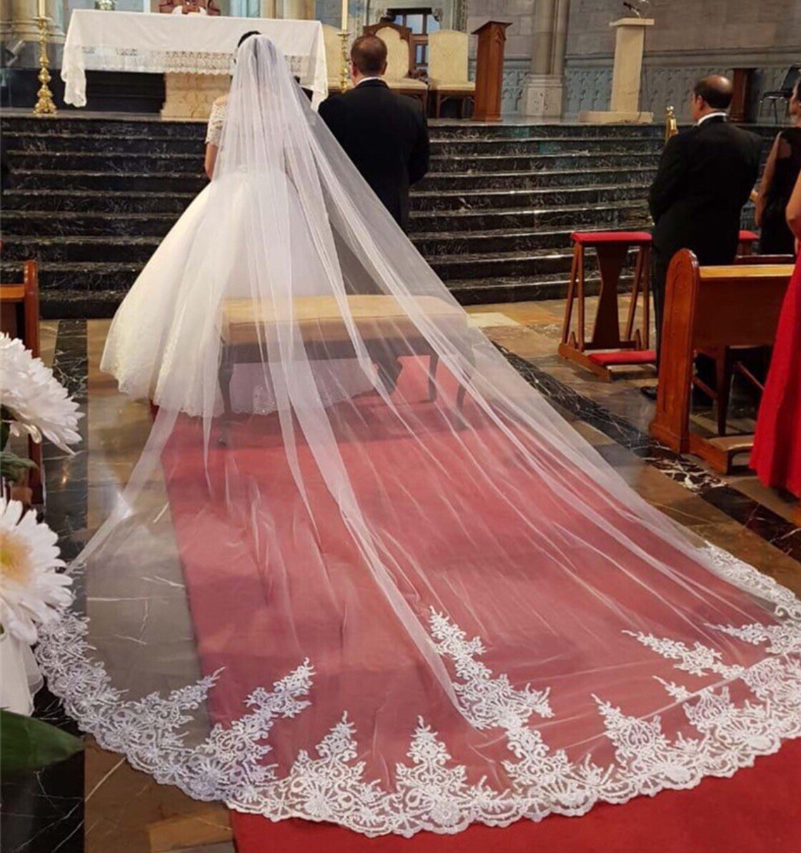 4m/13ft White/Ivory 1T layer cathedral wedding bridal veil with