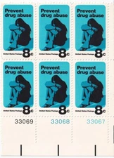 STAMP US SCOTT 1438 "Prevent Drug Abuse" 8 CENT 1971 MNH PB OF 6 LOWER - A