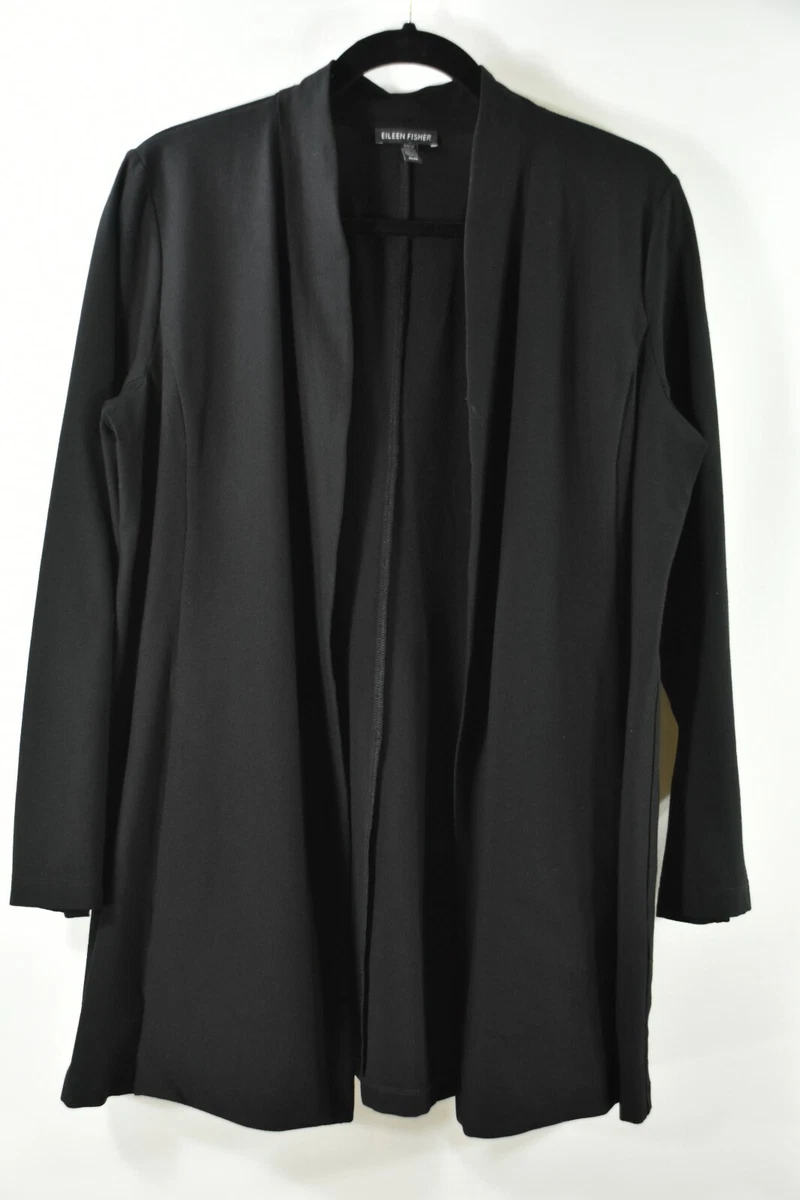 NEW Eileen Fisher Washable Stretch Crepe 3 4 sleeves Jacket Black