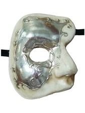 White Silver Foil Phantom of The Opera Costume Masquerade Mardi Gras Party Mask