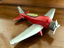 Rare 1930's Pressed Steel Toy Airplane with Litho Cockpit-Pilot and Copilot