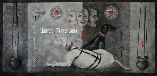 art painting contemporary modern animal dog black white portrait man woman witch - Picture 4 of 24