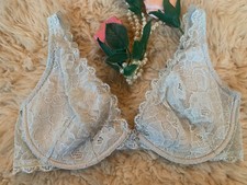 Vintage Victoria's Secret Blue Lace Underwire Bra Size 36D Lightly Lined